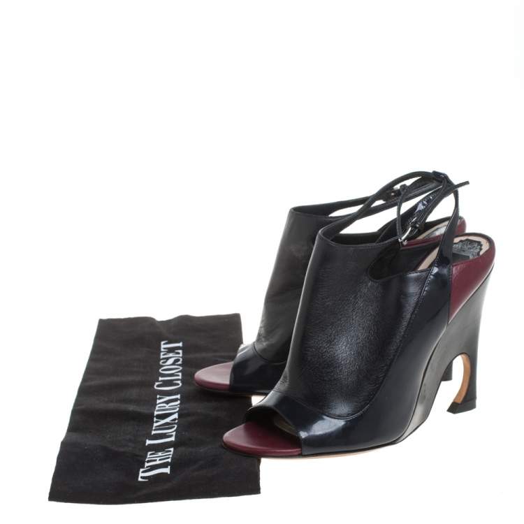 Pre Owned Dior Black/Burgundy Patent Leather and Leather Sandals Size 36.5