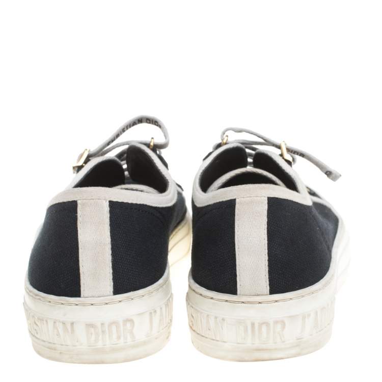 Pre Owned Dior Blue Canvas And White Cotton Trim Walk'N'Dior Low Top Sneakers Size 37