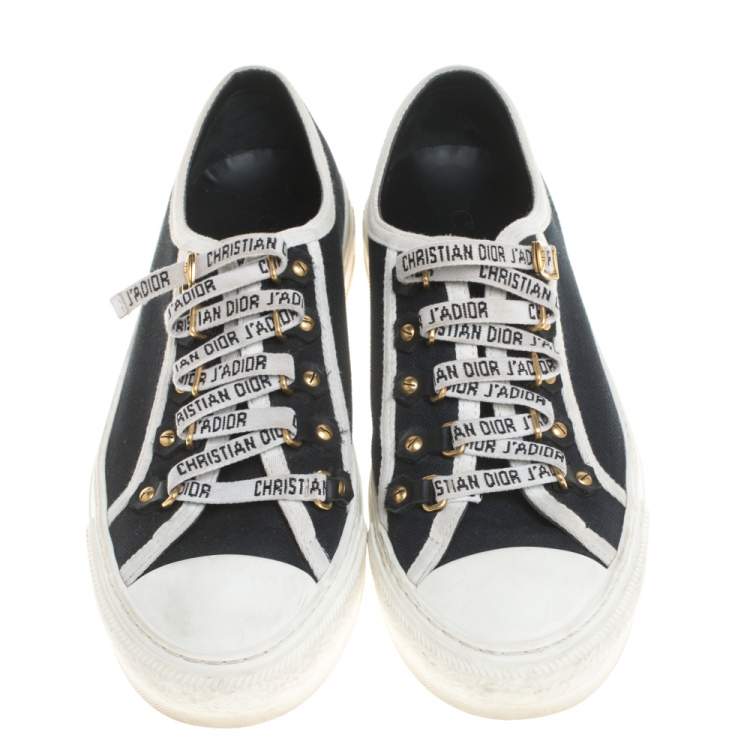 Pre Owned Dior Blue Canvas And White Cotton Trim Walk'N'Dior Low Top Sneakers Size 37