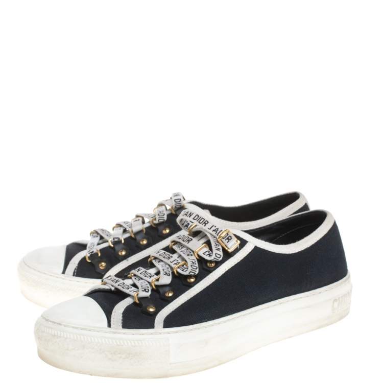 Pre Owned Dior Blue Canvas And White Cotton Trim Walk'N'Dior Low Top Sneakers Size 37