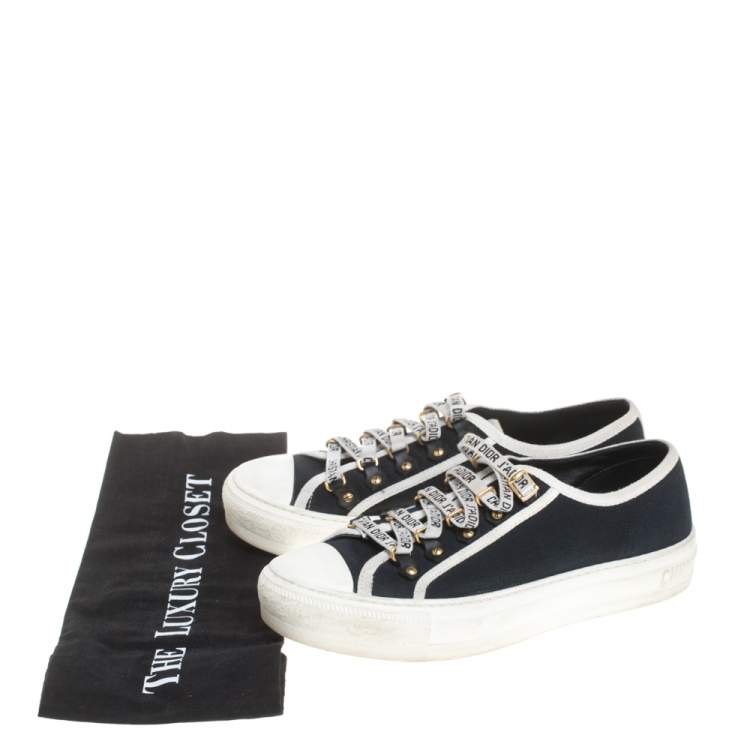 Pre Owned Dior Blue Canvas And White Cotton Trim Walk'N'Dior Low Top Sneakers Size 37