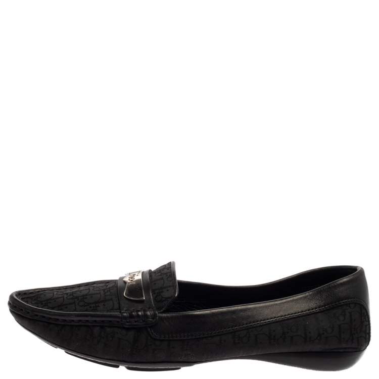 Pre Owned Dior Black Monogram Canvas And Leather Pointed Toe Loafers Size 38.5