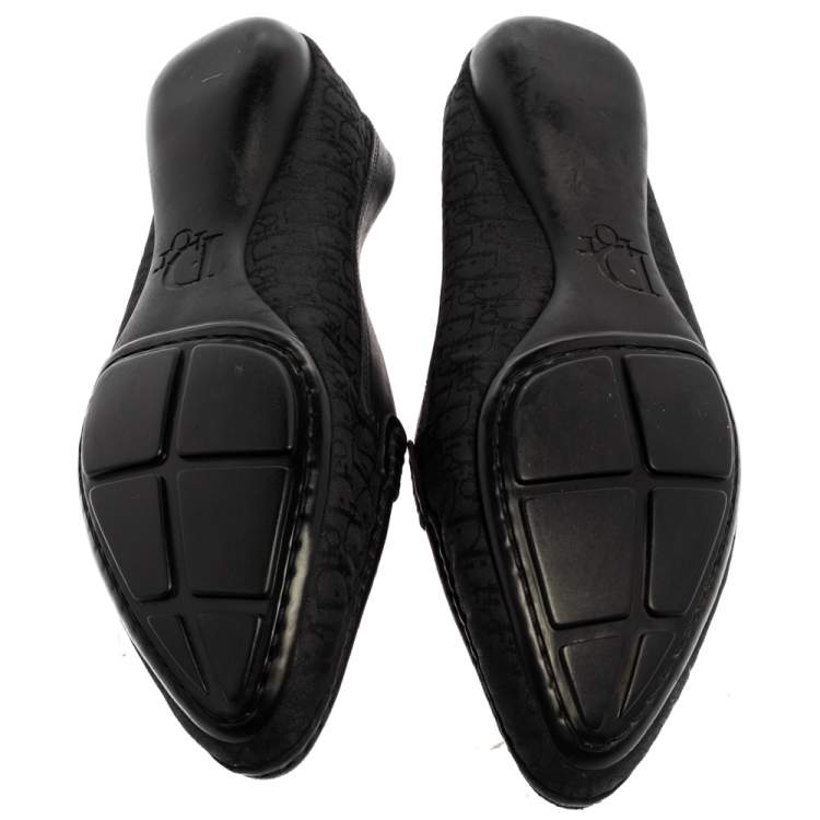 Pre Owned Dior Black Monogram Canvas And Leather Pointed Toe Loafers Size 38.5