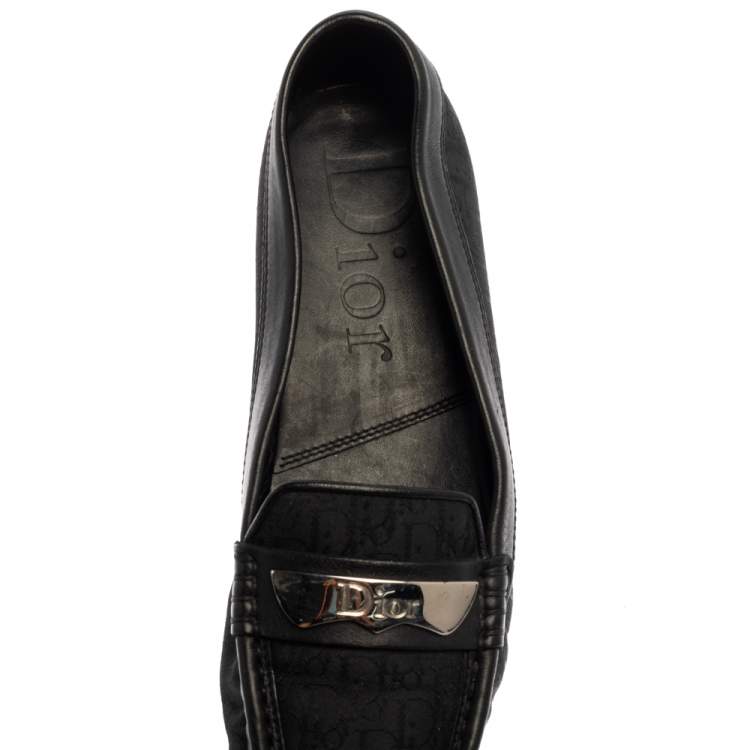 Pre Owned Dior Black Monogram Canvas And Leather Pointed Toe Loafers Size 38.5