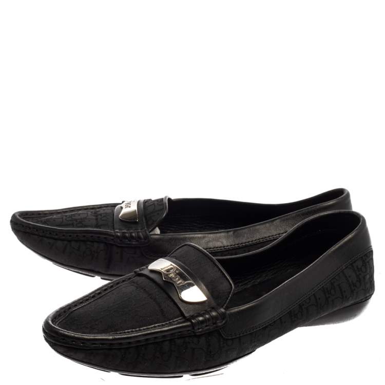 Pre Owned Dior Black Monogram Canvas And Leather Pointed Toe Loafers Size 38.5
