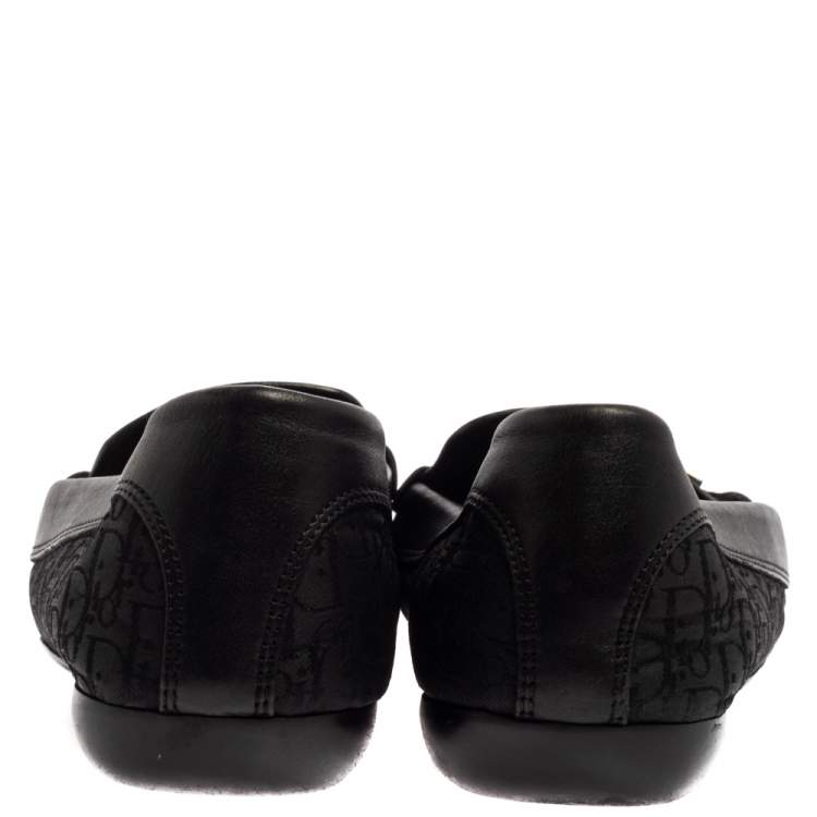 Pre Owned Dior Black Monogram Canvas And Leather Pointed Toe Loafers Size 38.5