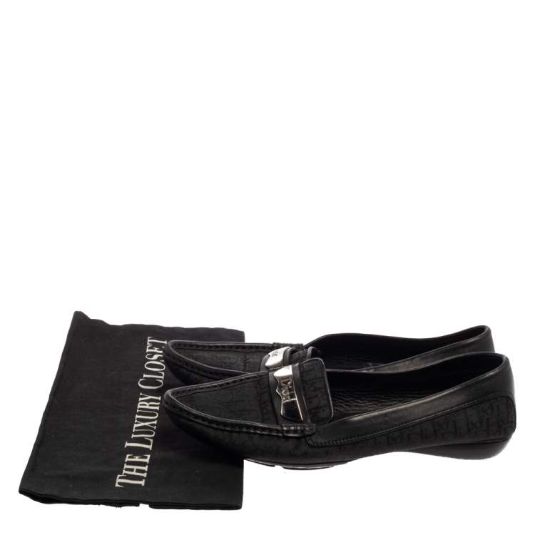 Pre Owned Dior Black Monogram Canvas And Leather Pointed Toe Loafers Size 38.5