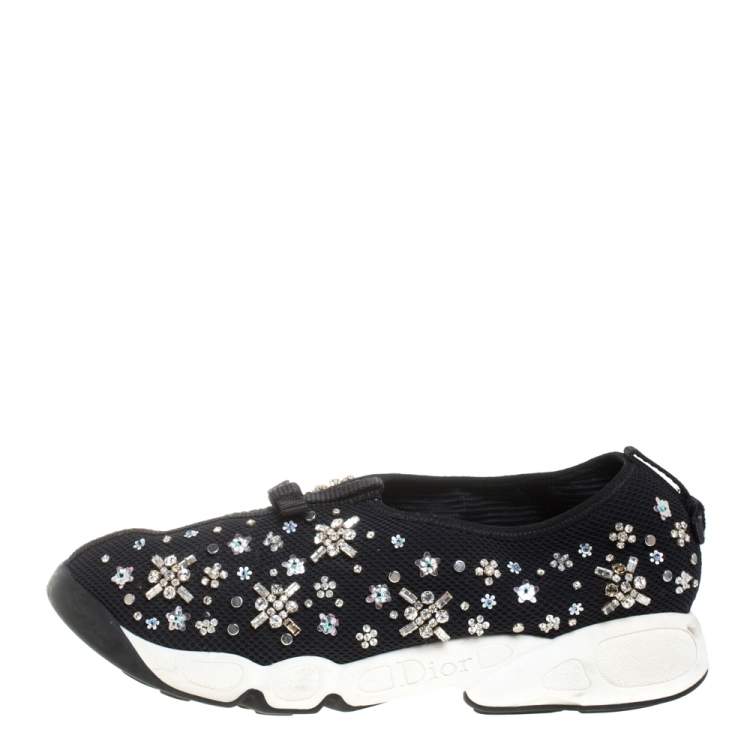 Pre Owned Dior Black Mesh Fusion Embellished Low Top Sneakers Size 40