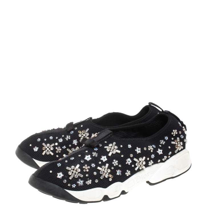 Pre Owned Dior Black Mesh Fusion Embellished Low Top Sneakers Size 40