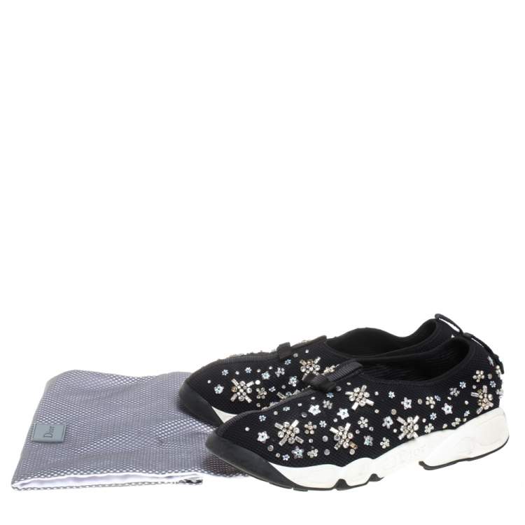 Pre Owned Dior Black Mesh Fusion Embellished Low Top Sneakers Size 40