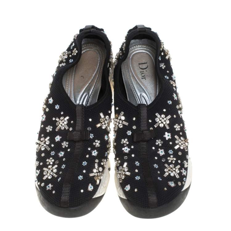 Pre Owned Dior Black Mesh Fusion Embellished Low Top Sneakers Size 40