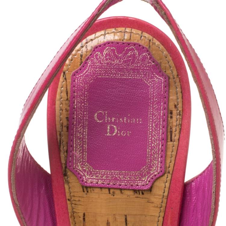 Pre Owned Dior Pink Patent Leather Bow Slingback Sandals Size 38