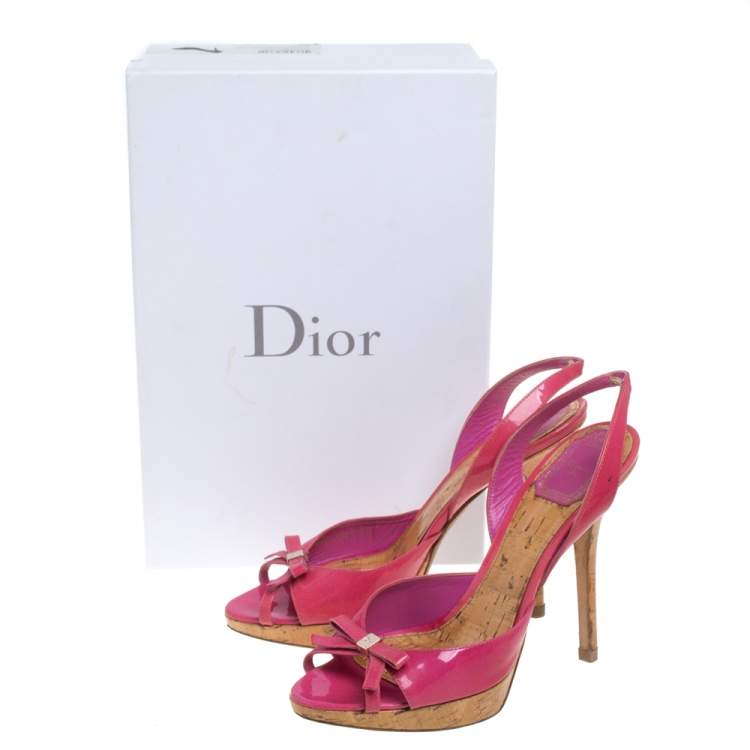 Pre Owned Dior Pink Patent Leather Bow Slingback Sandals Size 38