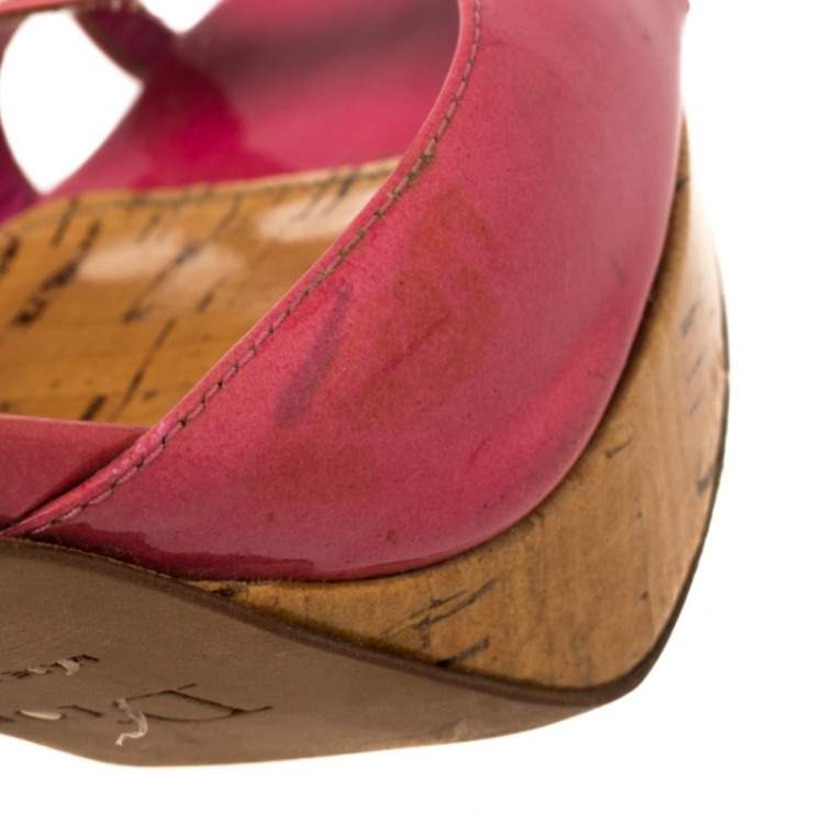 Pre Owned Dior Pink Patent Leather Bow Slingback Sandals Size 38