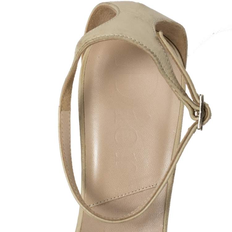 Pre Owned Dior White Leather Wedge Ankle Strap Sandals Size 39