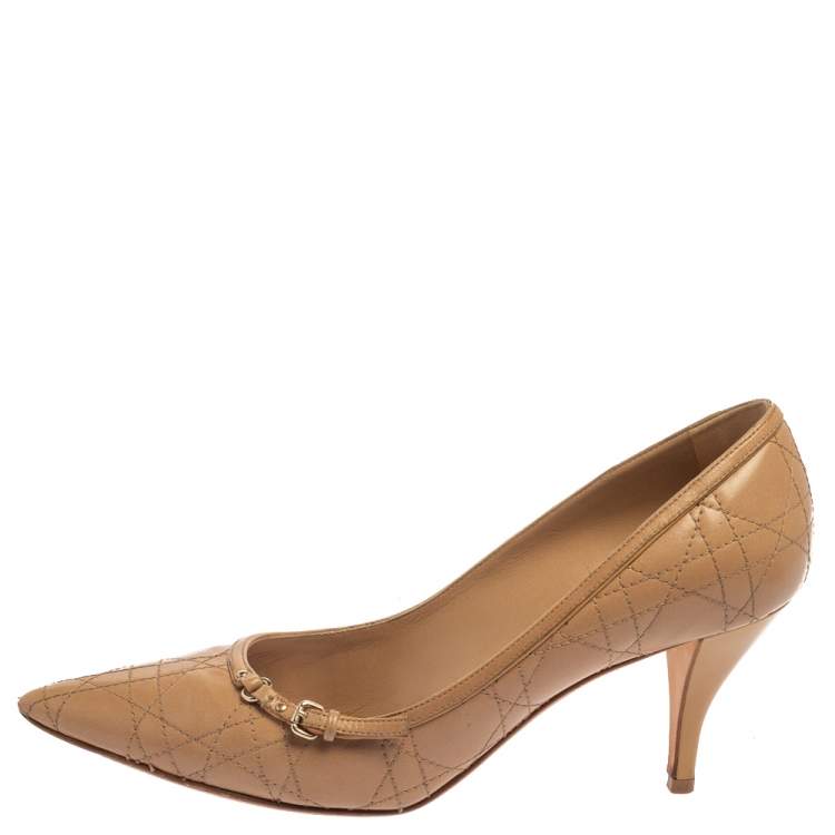 Pre Owned Dior Beige Cannage Leather Buckle Embellished Pointed Toe Pumps Size 41