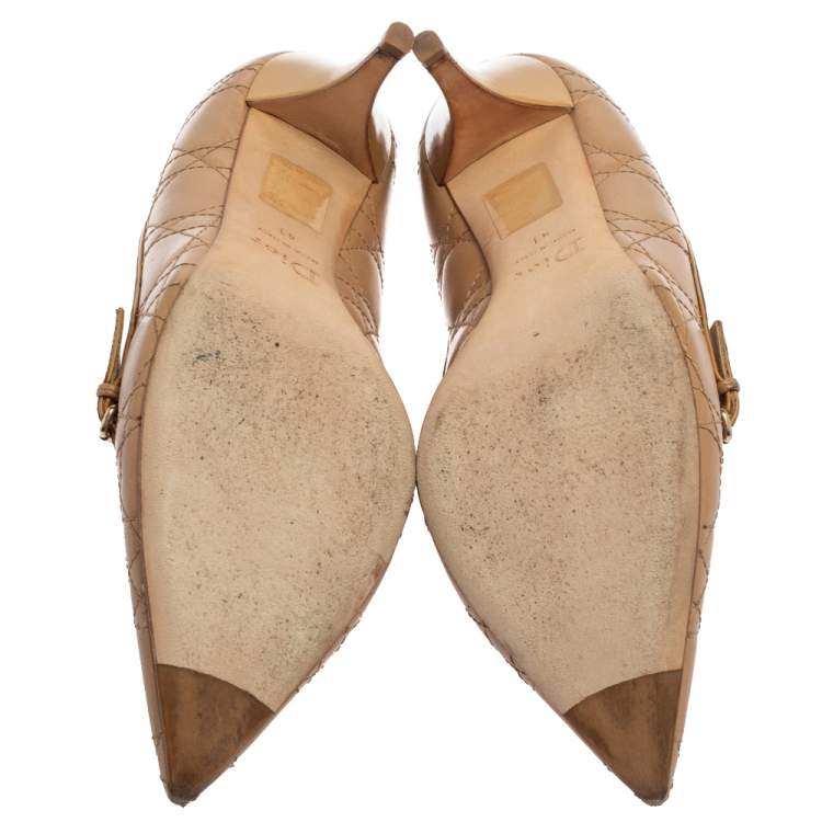 Pre Owned Dior Beige Cannage Leather Buckle Embellished Pointed Toe Pumps Size 41