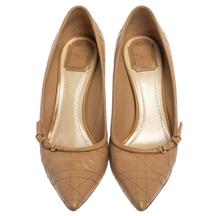 Pre Owned Dior Beige Cannage Leather Buckle Embellished Pointed Toe Pumps Size 41