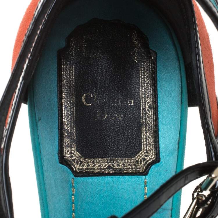 Pre Owned Dior Multicolor Suede And Patent Leather Kitten Wedge Sandals Size 40