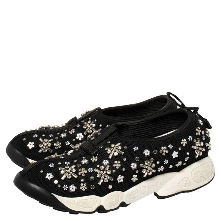 Pre Owned Dior Black  Mesh Crystal Embellished Fusion Sneakers Size 38.5