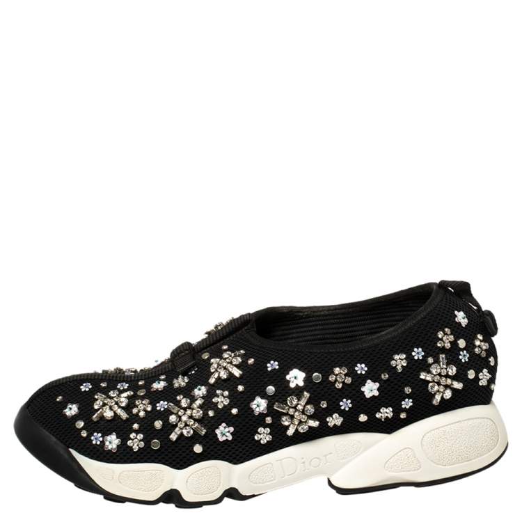 Pre Owned Dior Black  Mesh Crystal Embellished Fusion Sneakers Size 38.5