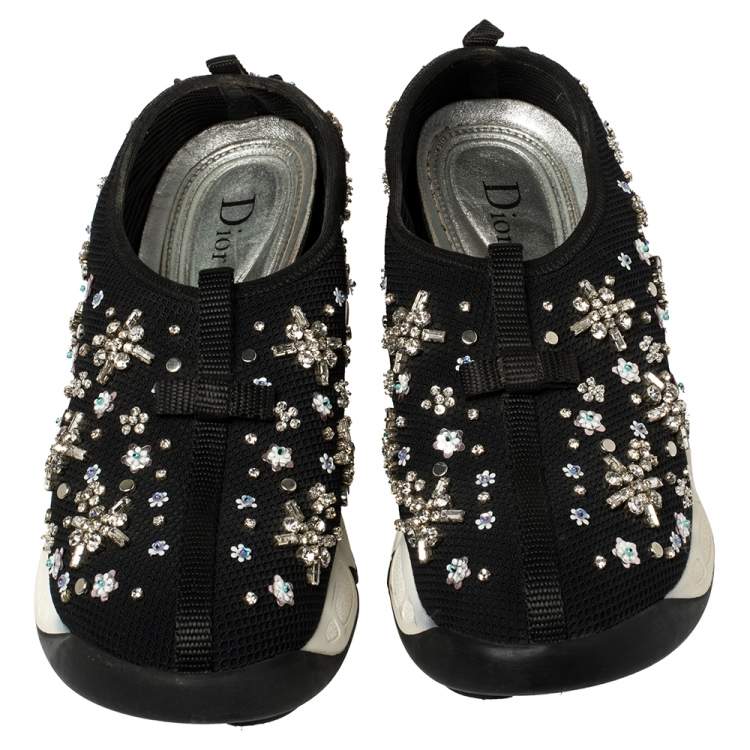 Pre Owned Dior Black  Mesh Crystal Embellished Fusion Sneakers Size 38.5