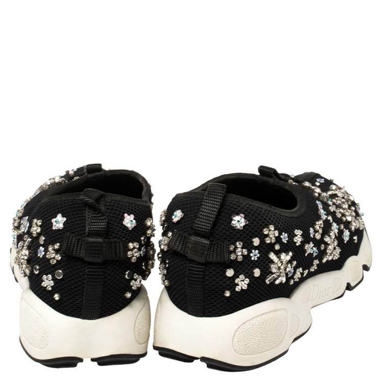 Pre Owned Dior Black  Mesh Crystal Embellished Fusion Sneakers Size 38.5