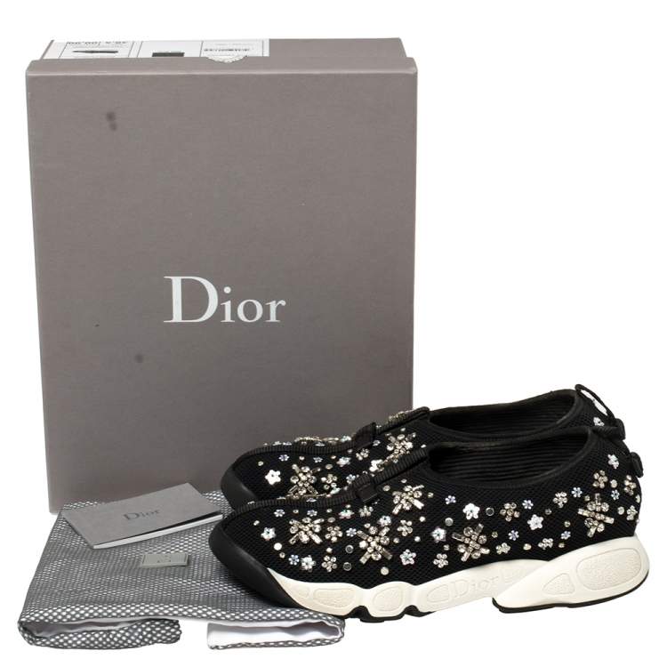 Pre Owned Dior Black  Mesh Crystal Embellished Fusion Sneakers Size 38.5