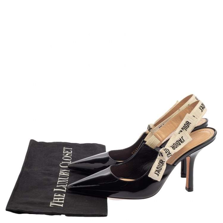 Pre Owned Dior Black Patent Leather J'Adior Slingback Sandals Size 38.5