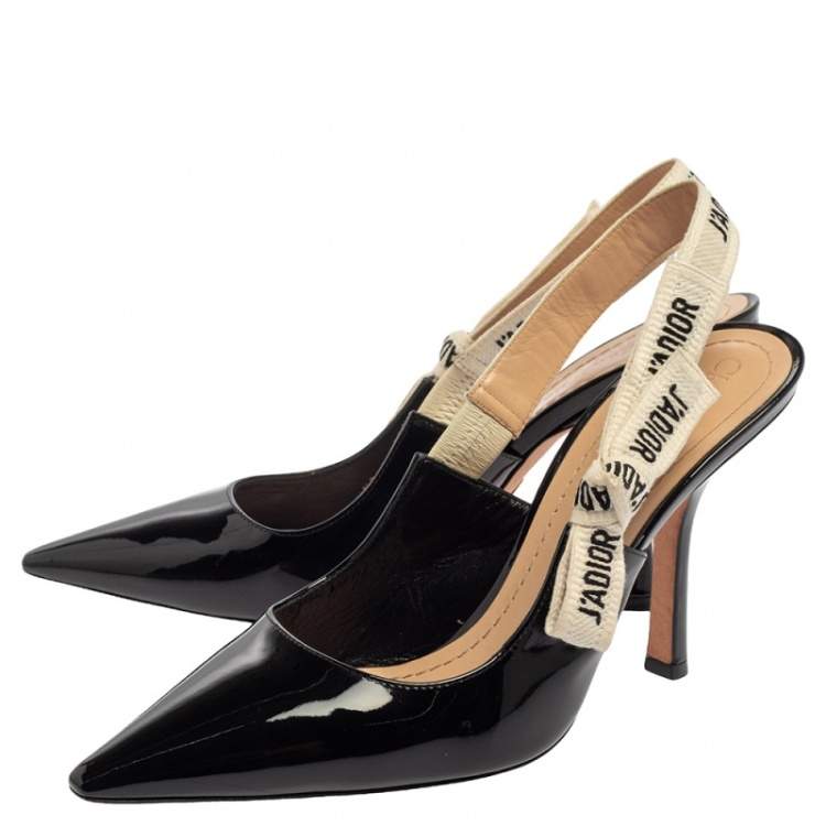 Pre Owned Dior Black Patent Leather J'Adior Slingback Sandals Size 38.5