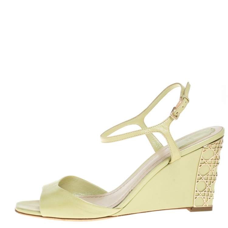 Pre Owned Dior Green Leather Wedge Ankle Strap Sandals Size 38