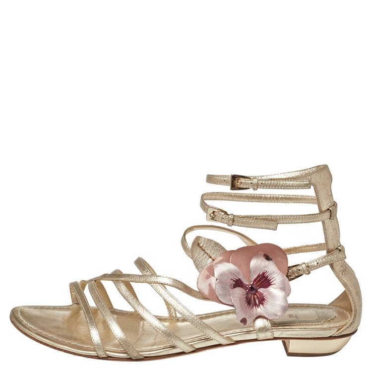 Pre Owned Dior Leather Flower Embellished Strappy Sandals Size 41