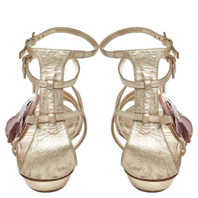 Pre Owned Dior Leather Flower Embellished Strappy Sandals Size 41