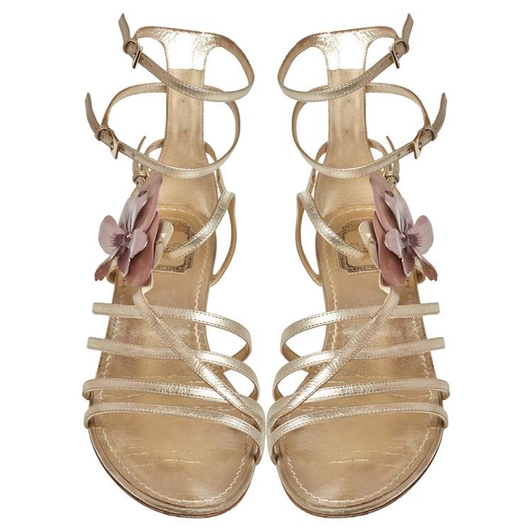 Pre Owned Dior Leather Flower Embellished Strappy Sandals Size 41