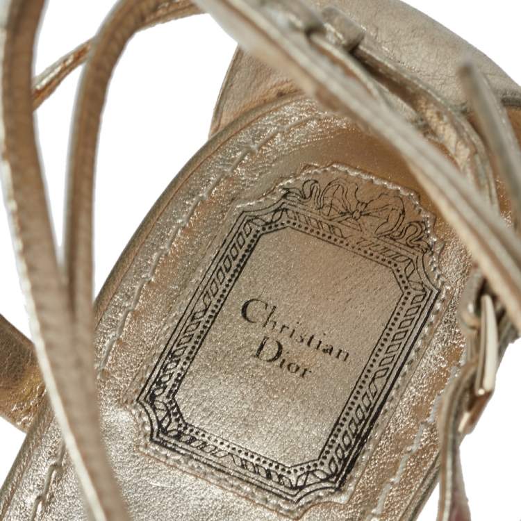 Pre Owned Dior Leather Flower Embellished Strappy Sandals Size 41