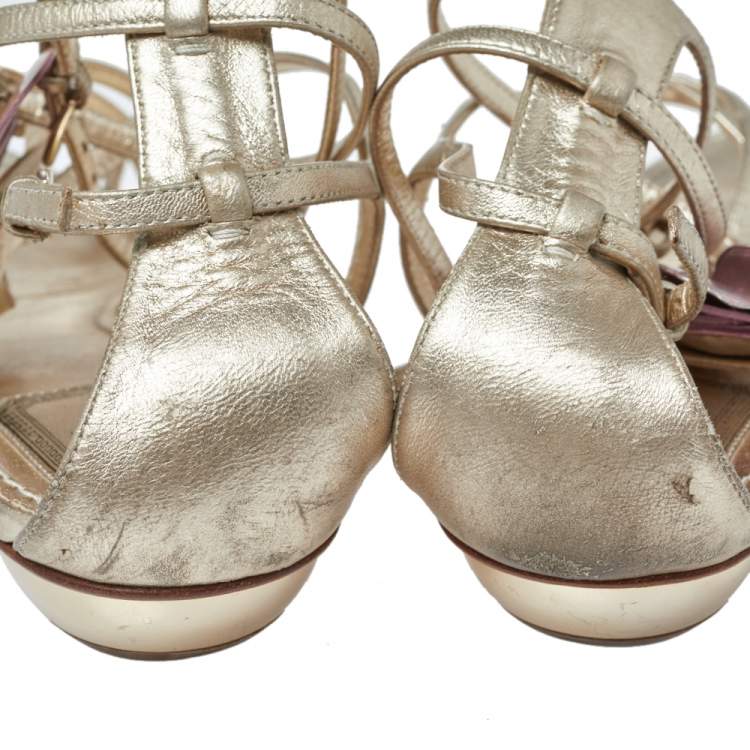 Pre Owned Dior Leather Flower Embellished Strappy Sandals Size 41