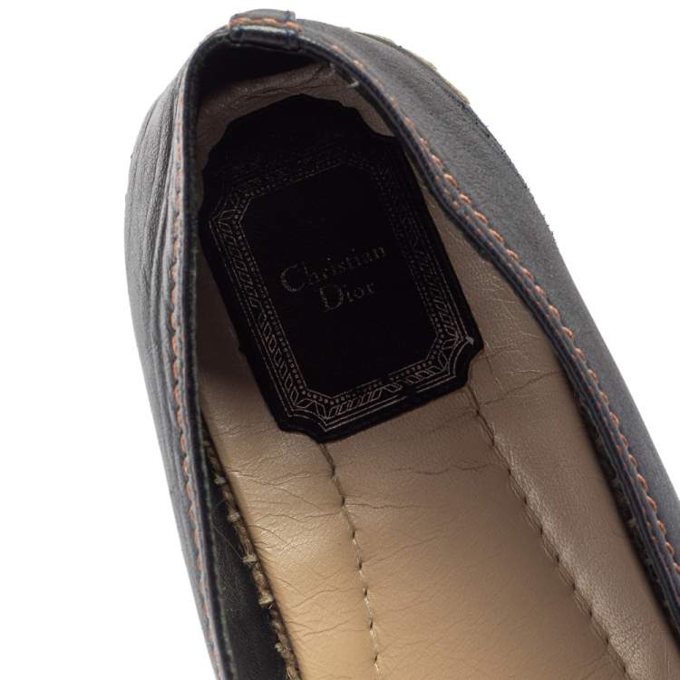 Pre Owned Dior Blue/Black Denim And Leather Embellished Espadrilles Size 38