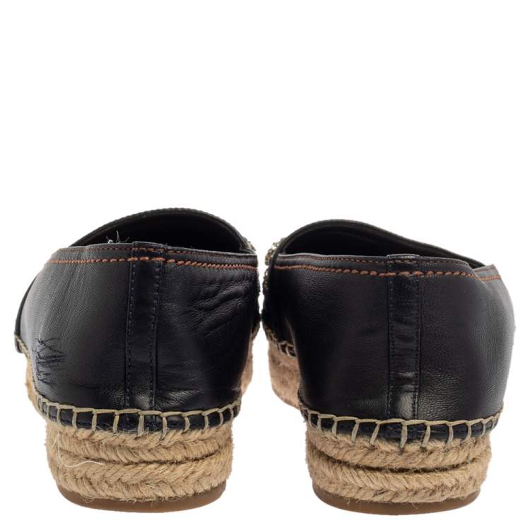 Pre Owned Dior Blue/Black Denim And Leather Embellished Espadrilles Size 38