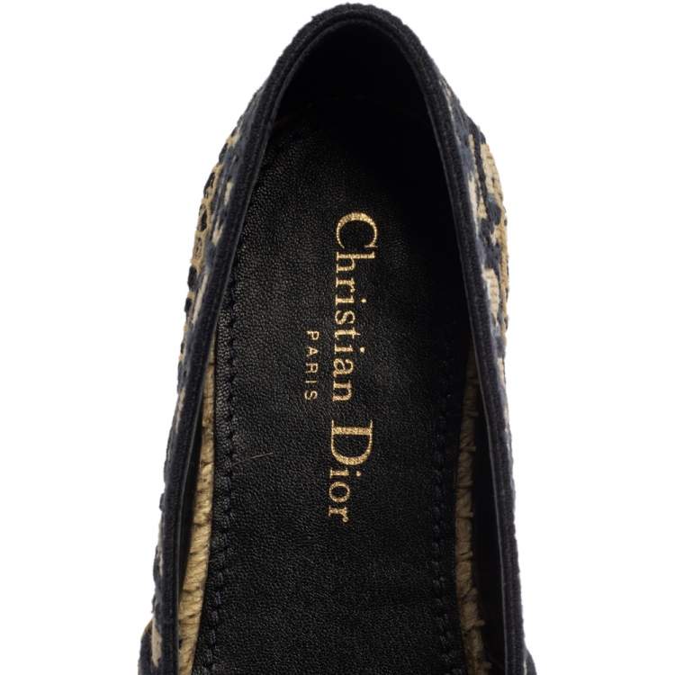 Pre Owned Dior Blue/Beige Cotton Fabric Granville Espadrille Flats Size 38