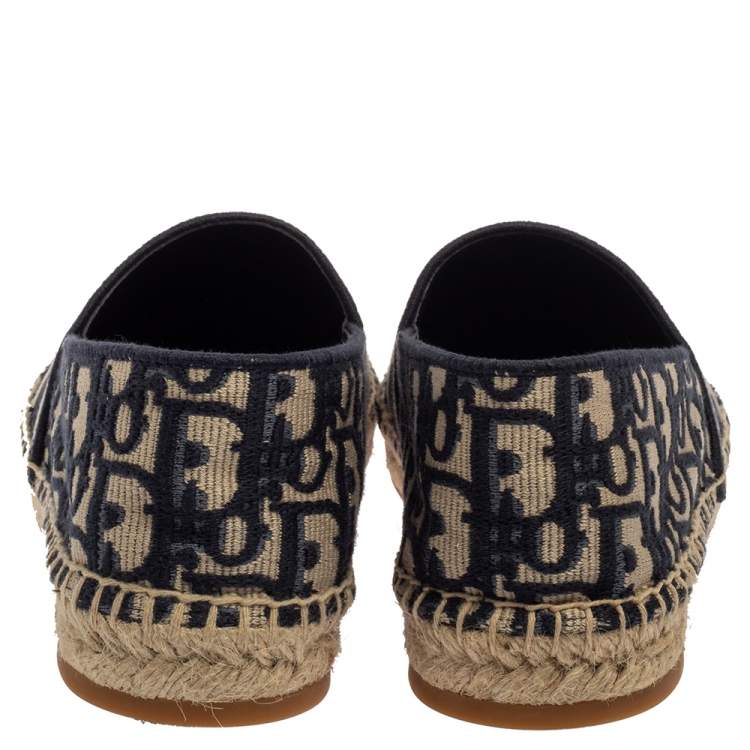 Pre Owned Dior Blue/Beige Cotton Fabric Granville Espadrille Flats Size 38
