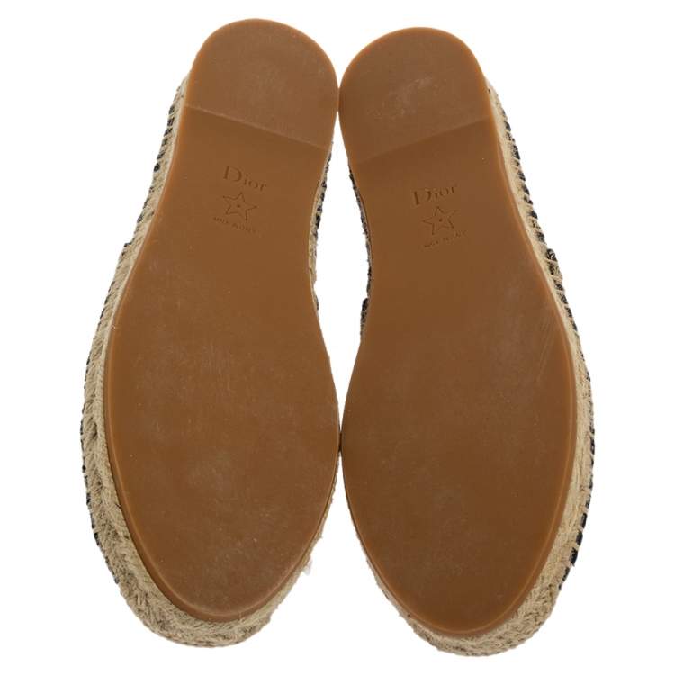Pre Owned Dior Blue/Beige Cotton Fabric Granville Espadrille Flats Size 38