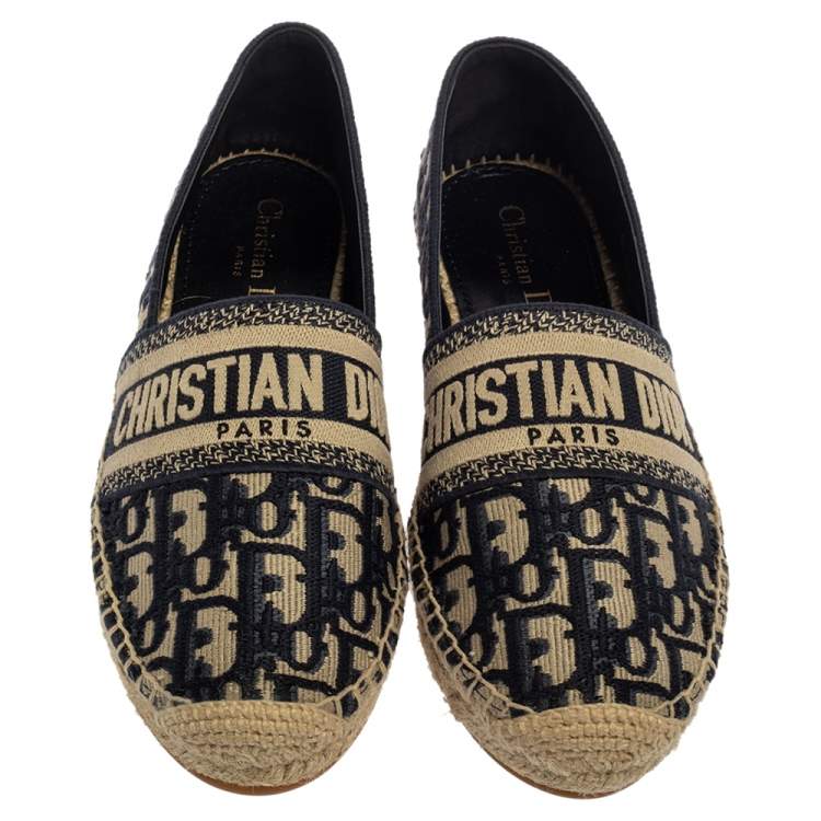 Pre Owned Dior Blue/Beige Cotton Fabric Granville Espadrille Flats Size 38