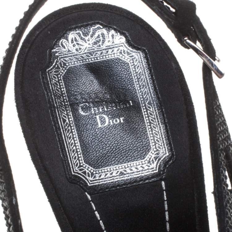 Pre Owned  Dior Black Suede Crystal Embellished  Cage Sandals Size 41