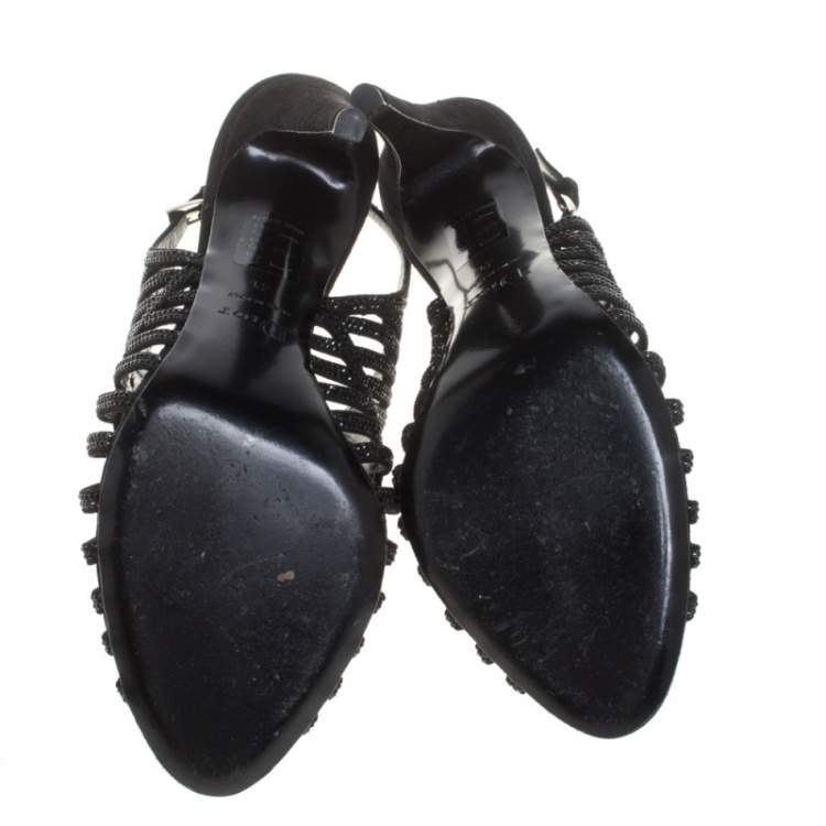 Pre Owned  Dior Black Suede Crystal Embellished  Cage Sandals Size 41