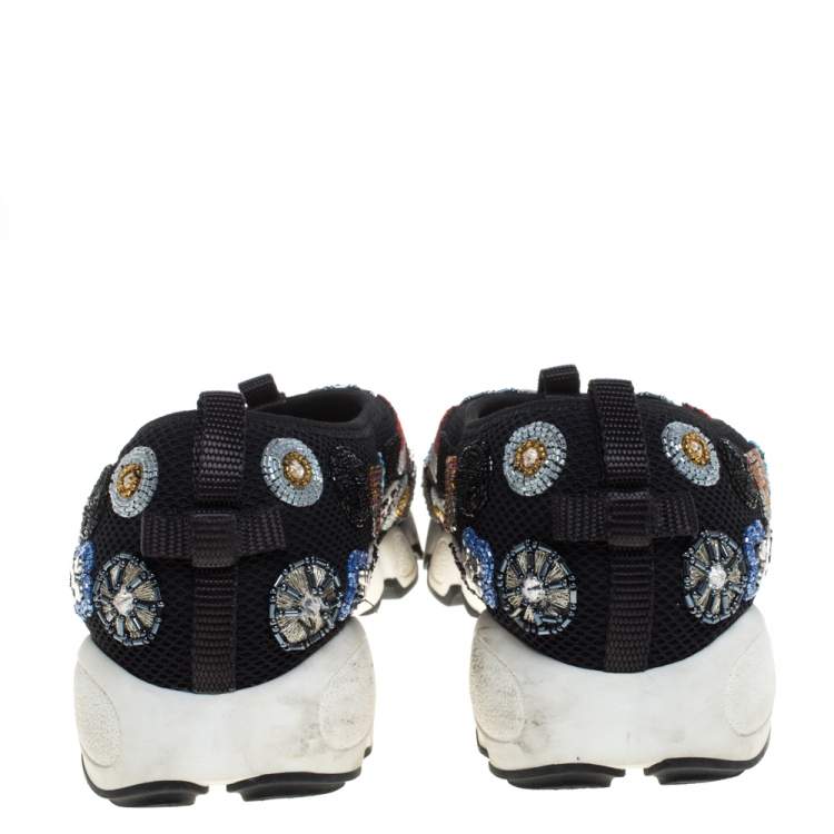 Pre Owned Dior Black Embellished Fabric Fusion Sneakers Size 38.5
