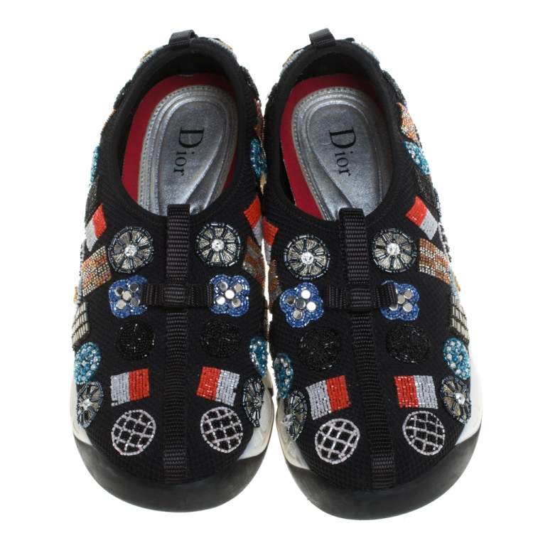 Pre Owned Dior Black Embellished Fabric Fusion Sneakers Size 38.5
