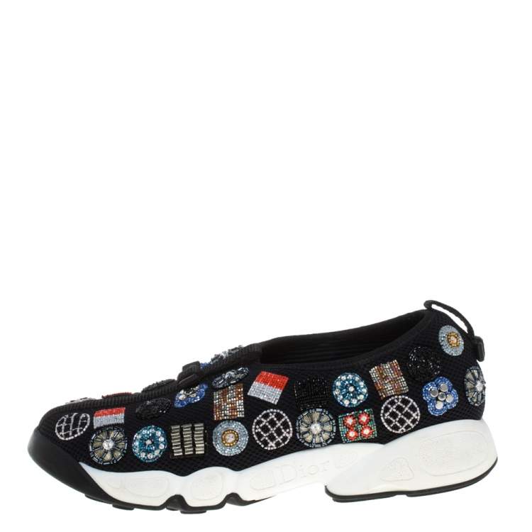 Pre Owned Dior Black Embellished Fabric Fusion Sneakers Size 38.5