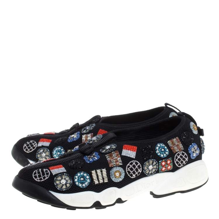 Pre Owned Dior Black Embellished Fabric Fusion Sneakers Size 38.5