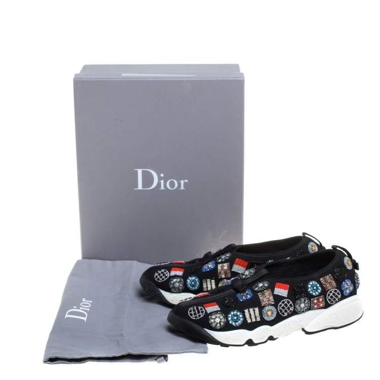 Pre Owned Dior Black Embellished Fabric Fusion Sneakers Size 38.5