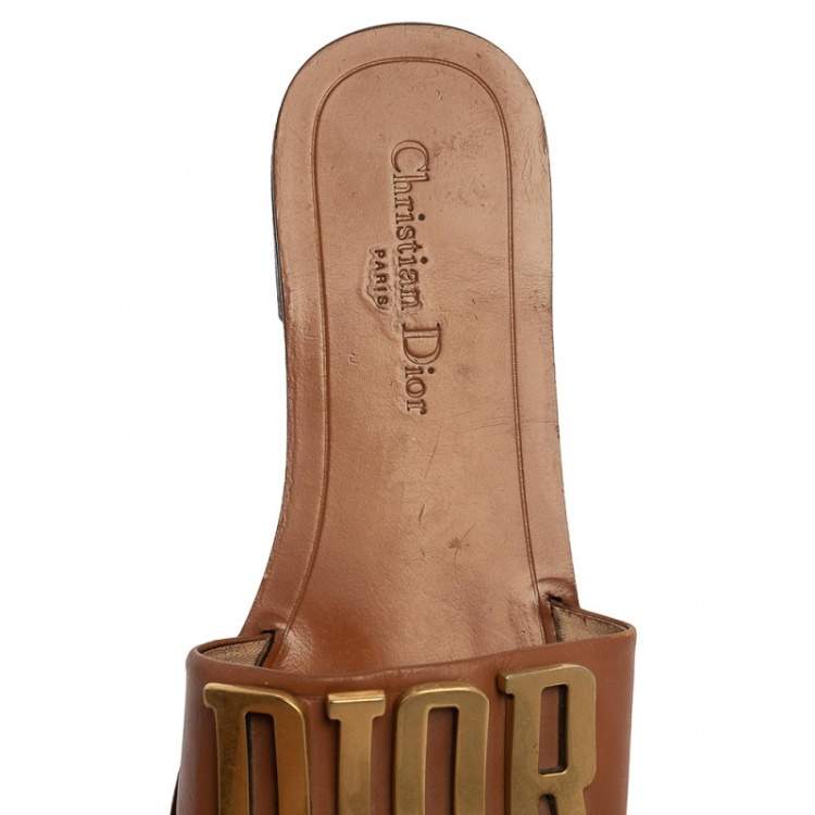 Pre Owned Dior Brown Leather Logo Flat Sandals Size 39